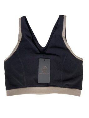 Move Theology Womens Black & Beige Sports Bra Medium 90% Polyester 10% Spandex